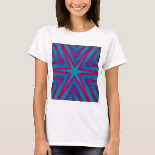Camiseta Estrela Vermelha e Azul Geométrico