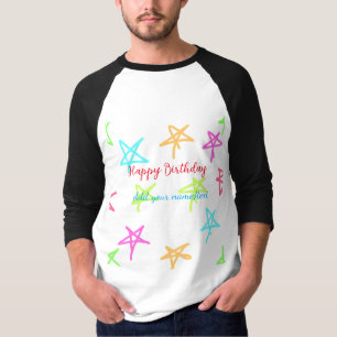 Camiseta Estrelas coloridas feliz aniversário adicionar nom