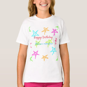 Camiseta Estrelas coloridas feliz aniversário adicionar nom