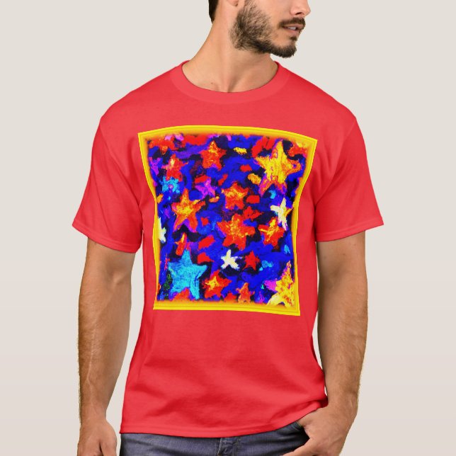 Camiseta "Estrelas Coloridas Respiratórias". Comprar Agora (Frente)