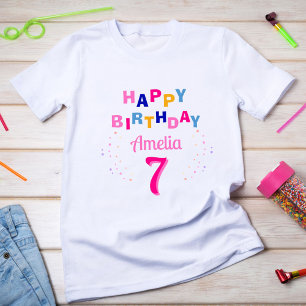 Camiseta Estrelas Coloridas Rosa Menina Feliz Aniversário
