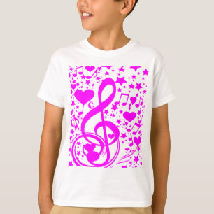 Camiseta Estrelas, Corações e As Notas de Música - Rosa_