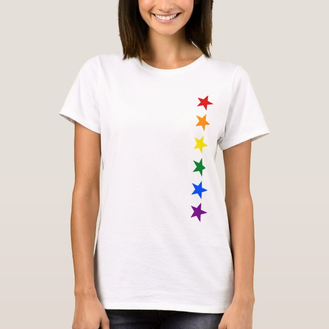 Camiseta ESTRELAS DA BANDEIRA DO ARCO-ÍRIS + suas ideias (Frente)