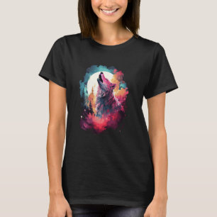 Camiseta Estrelas da Galáxia do Lobo de Moon Cheio Howling