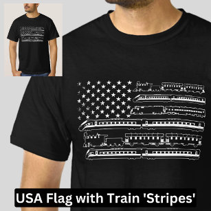 Camiseta Estrelas de bandeira da América e faixas de trem