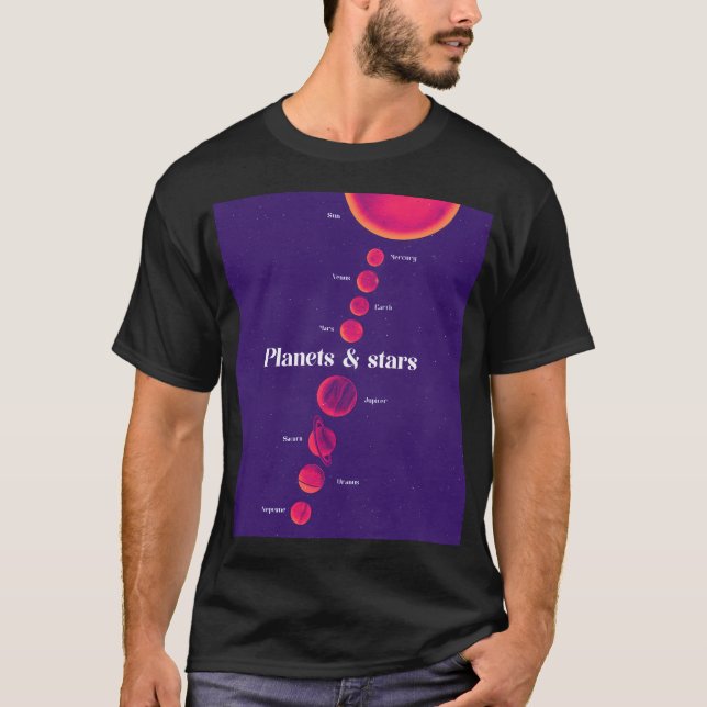 Camiseta Estrelas de Planetas de Meio-Tom (Frente)