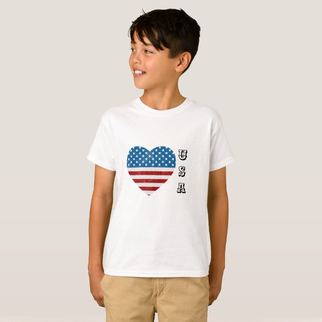 Camiseta Estrelas do Coração da Bandeira Patriótica America (Frente Completa)