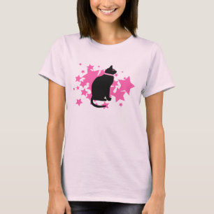 Camiseta Estrelas do rosa do gato preto