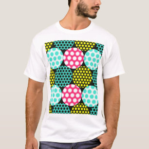 Camiseta Estrelas e círculos, padrão de pop multicor.