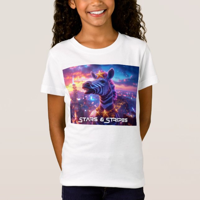 Camiseta Estrelas e faixas com Zebra Zanzibar - (Frente)