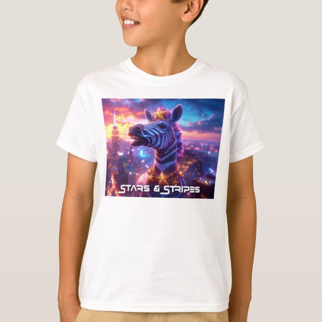 Camiseta Estrelas e faixas com Zebra Zanzibar - (Frente)