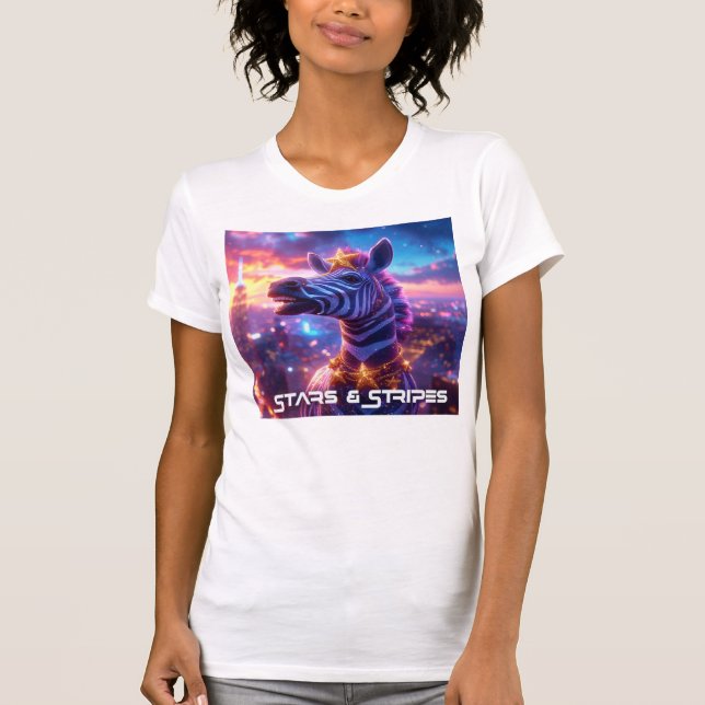 Camiseta Estrelas e faixas com Zebra Zanzibar - (Frente)