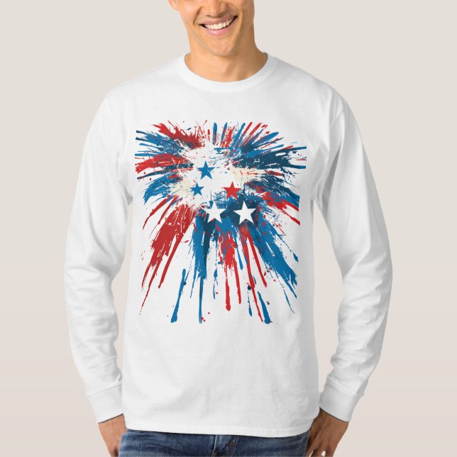 Camiseta Estrelas e Faixas Explosivas de Fogos de  (Frente)
