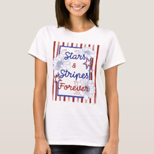Camiseta Estrelas e Listras Patrióticas Florais para Senhor