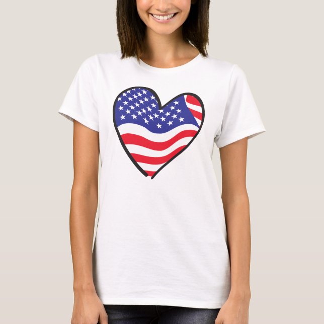 Camiseta Estrelas e Stripes do Coração dos EUA (Frente)
