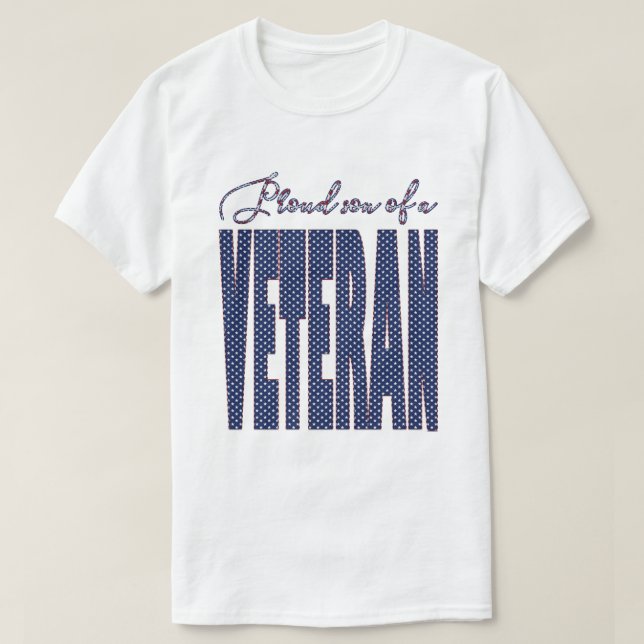 Camiseta Estrelas e Stripes Texto Orgulhoso Filho de Vetera (Frente do Design)