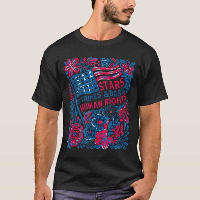 Camiseta Estrelas Listras Direitos Humanos 4 De Julho Flora (Frente)