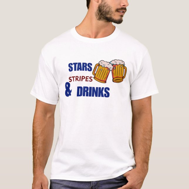 Camiseta Estrelas Listras & Drinks Engraçado Patriótico 4 d (Frente)
