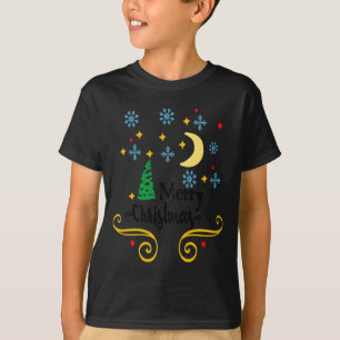 Camiseta Estrelas Lua Flocos de Neve E Feliz Natal Crianças