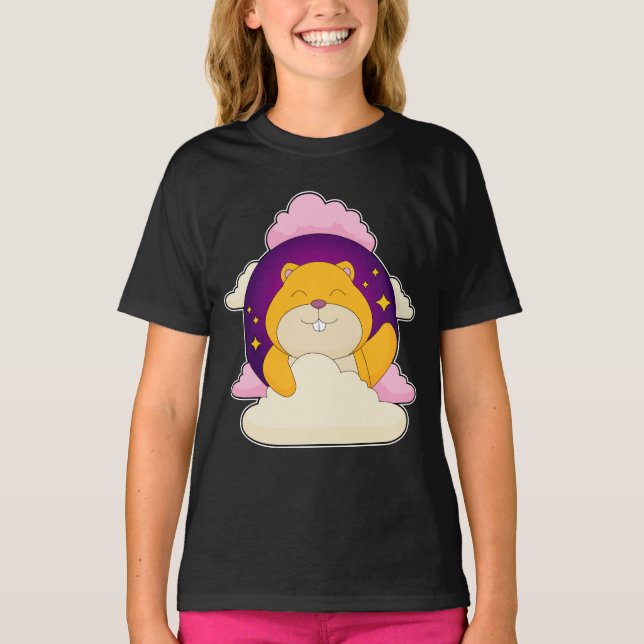 Camiseta Estrelas Nuvens Noturnas de Hamster (Frente)