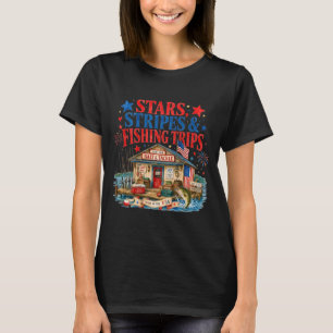 Camiseta estrelas patrióticas listras e viagens de pesca