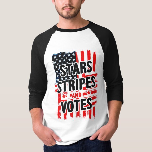 Camiseta Estrelas, Stripes e Votos com bandeira americana (Frente)
