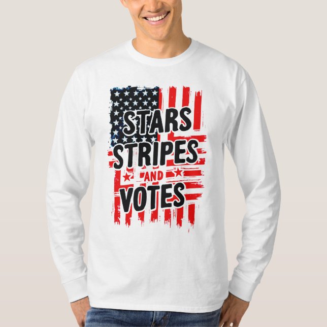 Camiseta Estrelas, Stripes e Votos com bandeira americana (Frente)