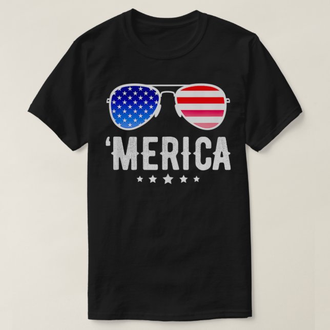 Camiseta Estrelas Strips Óculos de sol Liberdade EUA Merica (Frente do Design)