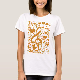Camiseta Estrelas, Ursos e Notas de Música, Dourado_