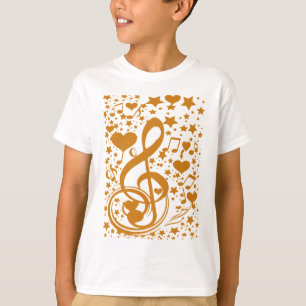 Camiseta Estrelas, Ursos e Notas de Música, Dourado_