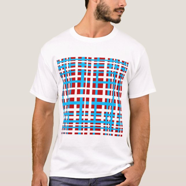 Camiseta Estrias de entrelaçamento Vermelho Branco Azul Cla (Frente)