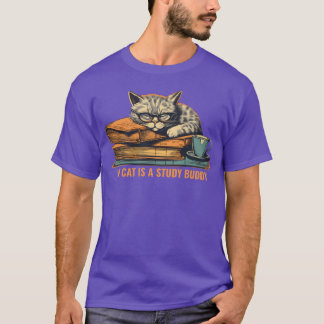 Camiseta Estudando presente de arte de ilustração Cat