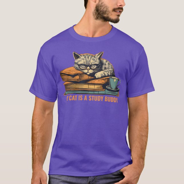 Camiseta Estudando presente de arte de ilustração Cat (Frente)