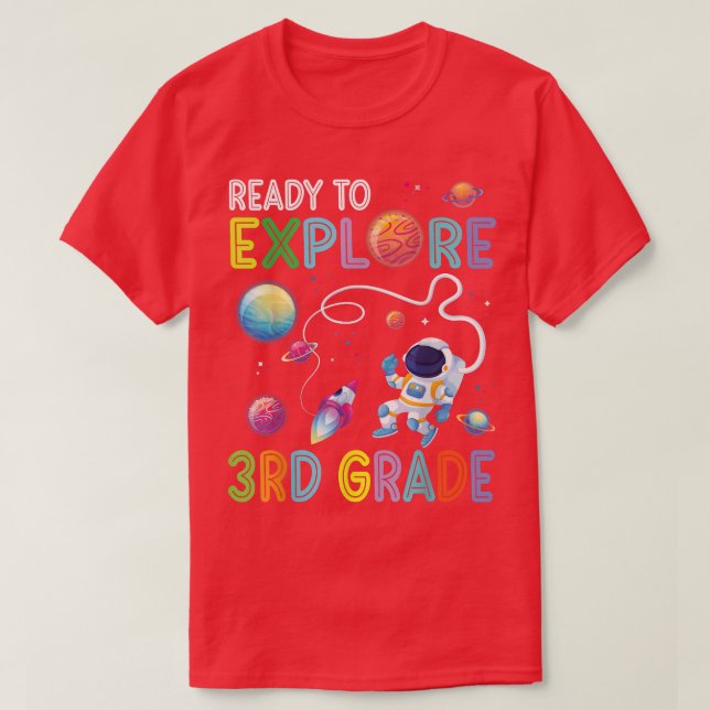 Camiseta Estudante Astronauta De Volta À Escola Pronta Para (Frente do Design)