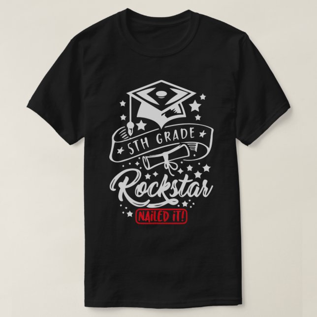 Camiseta Estudante De 5 Grau Rock Star Arrastou-A Engraçada (Frente do Design)