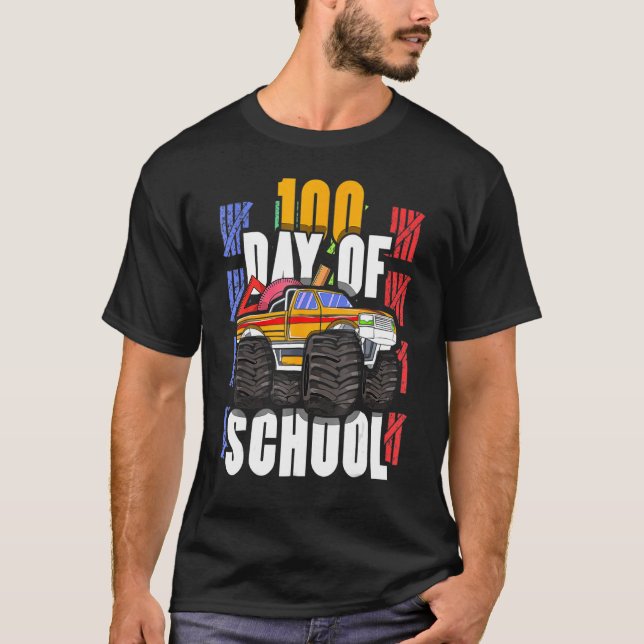 Camiseta Estudante Monstro De Caminhão 100.º Dia 100 Dias D (Frente)