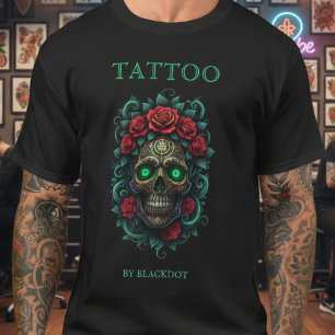 Camiseta Estúdio de Tatuagem Rose Floral Arte de Tatuagem d