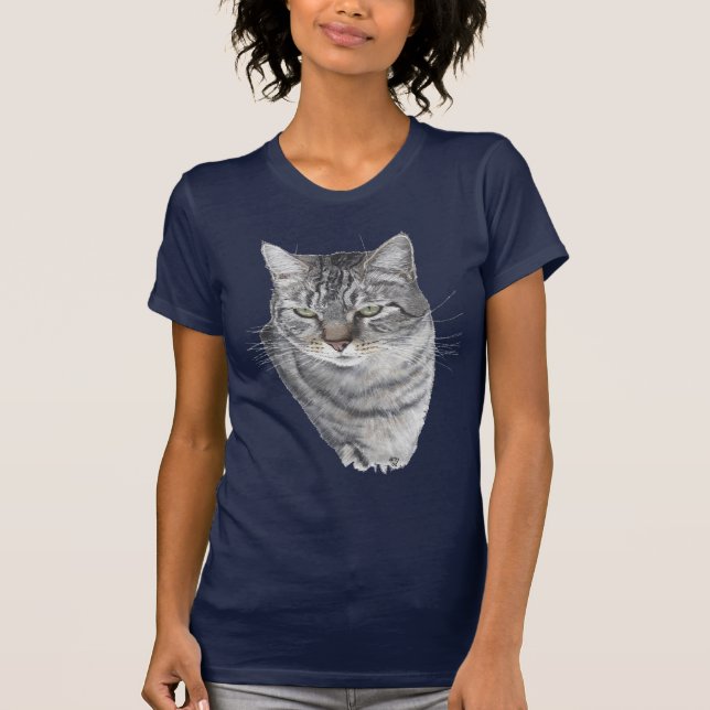 Camiseta Estudo de Cabeça de Gato de Shorthair Tabby (Frente)