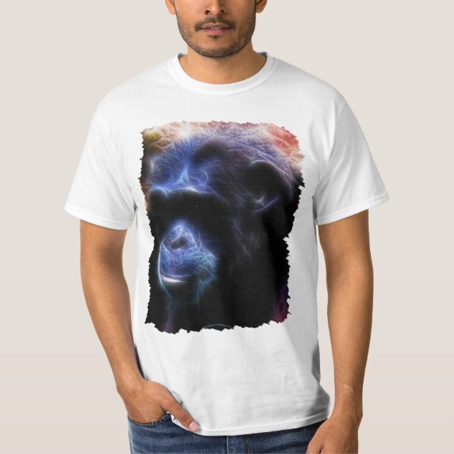 Camiseta Estudo de Chimpanzé de Arty Azul Primate num T-Shi (Frente)