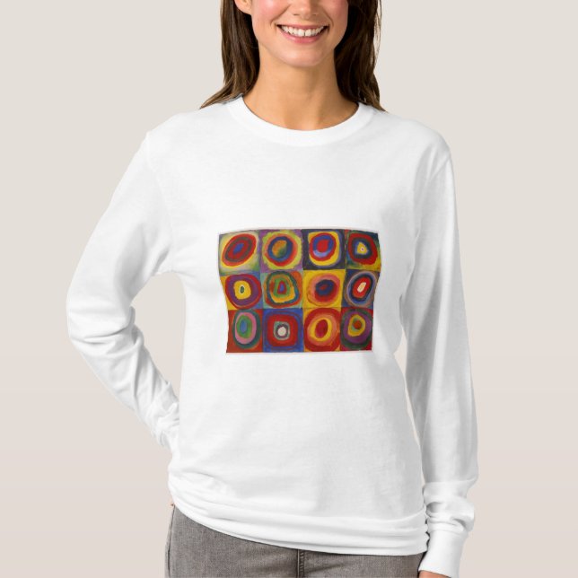 Camiseta Estudo de cor: quadrados com círculos concentrados (Frente)