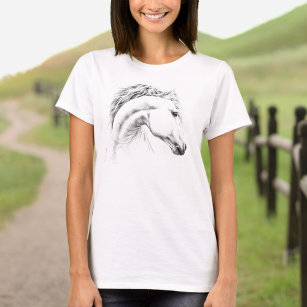 Camiseta Estudo-retrato de cavalos desenhando arte equestre