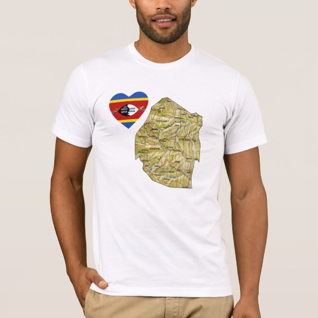 Camiseta Eswatini Flag Heart and Map T-Shirt (Frente)