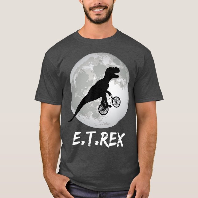 Camiseta ET Rex Funny Dinosaur  TRex on Bike over the (Frente)