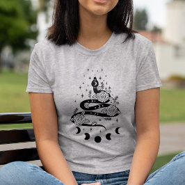 Camiseta Etapa da Lua Cobra Floral Starry Serpents Path