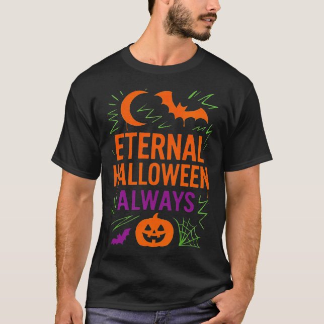 Camiseta Eternal Halloween Always | Pumpkin Moon Bats & Web (Frente)