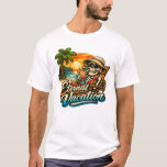 Camiseta Eternal Vacation – Tropical Skeleton Basic T-Shirt<br><div class="desc">A bold and playful graphic tee featuring a skeleton lounging under a palm tree with sunglasses, a sun hat, and a tropical drink in hand. Set against a vibrant sunset backdrop, this design captures the carefree spirit of summer with a humorous twist—perfect for beach lovers, free spirits, and anyone chasing...</div>