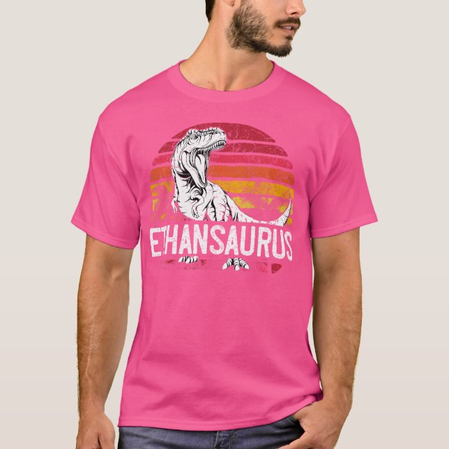 Camiseta Ethan Saurus Funny Personalizado Dinossauro T Rex  (Frente)