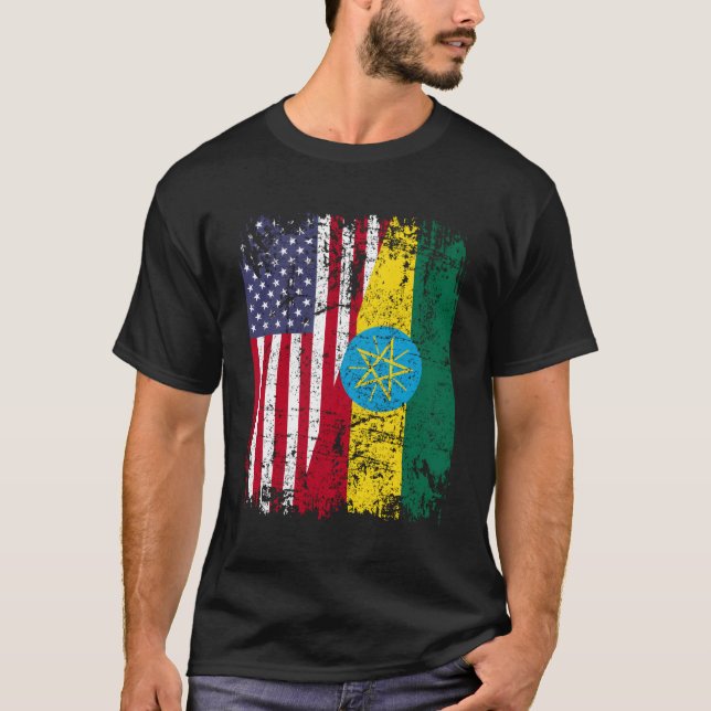 Camiseta Etíope Roots Half American Flag Etiópia (Frente)
