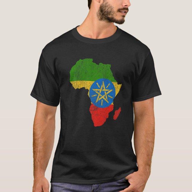 Camiseta Etiópia Bandeira África Continente Silhuette Gift  (Frente)