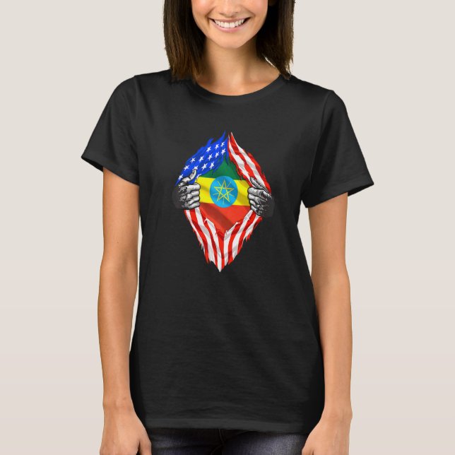 Camiseta Etiópia Roots Usa Flag Patriótico Etíope Herita (Frente)
